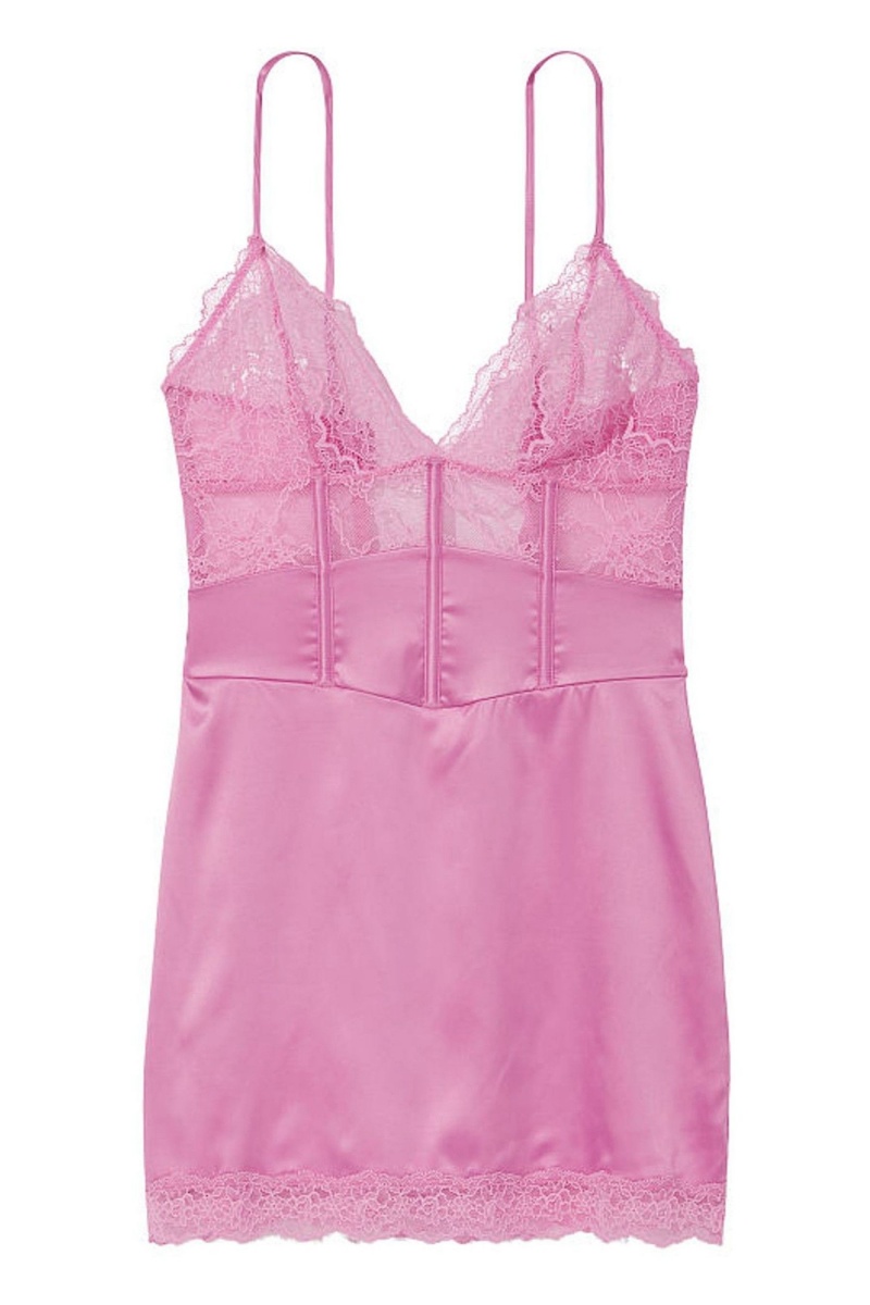 Lilac Chiffon Pink Victoria's Secret Lace Provocative Slip Dress | UMG-302578