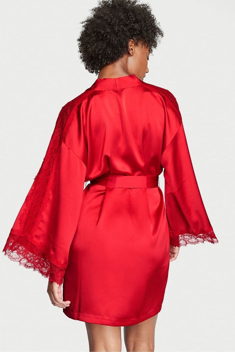 Lipstick Red Victoria's Secret Lace Inset Robe | GUE-579482