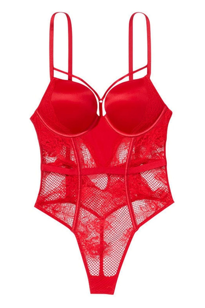 Lipstick Red Victoria's Secret Luxe Lingerie Fishnet Bombshell Bodysuit | IFP-035894