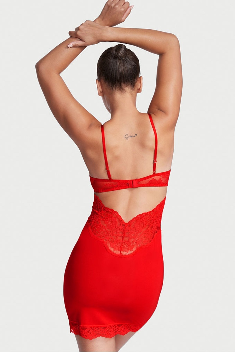 Lipstick Red Victoria's Secret Modal Lace Mini Slip | LND-364209