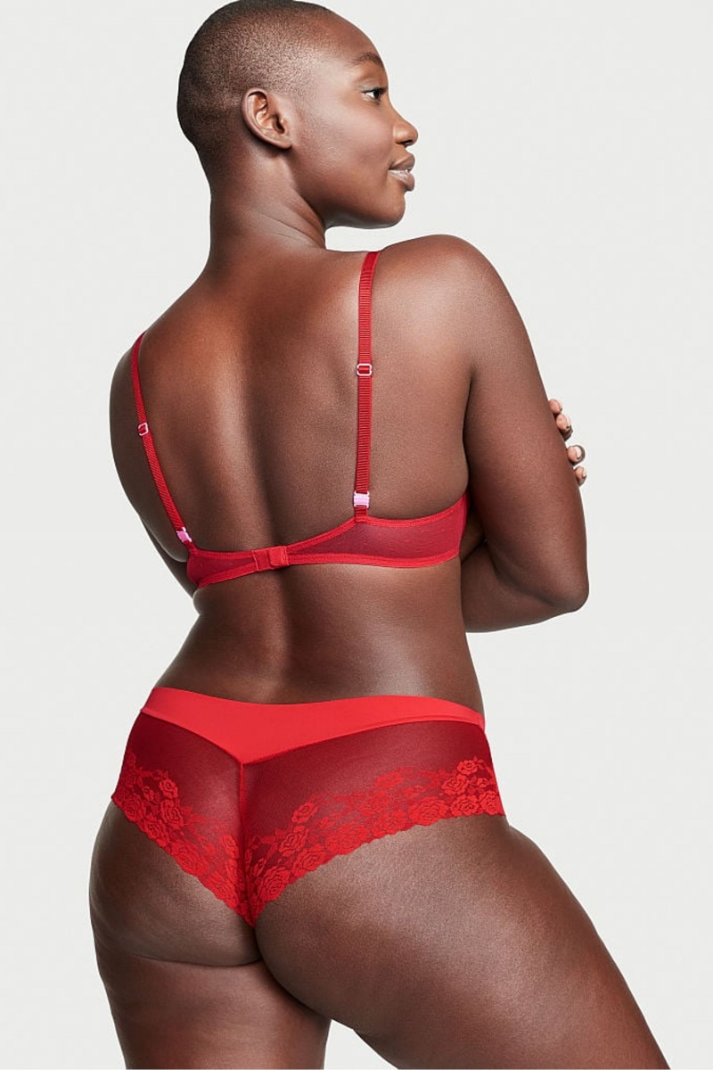 Lipstick Red Victoria's Secret No-Show Lace No Show Cheeky Knickers | PJV-490872