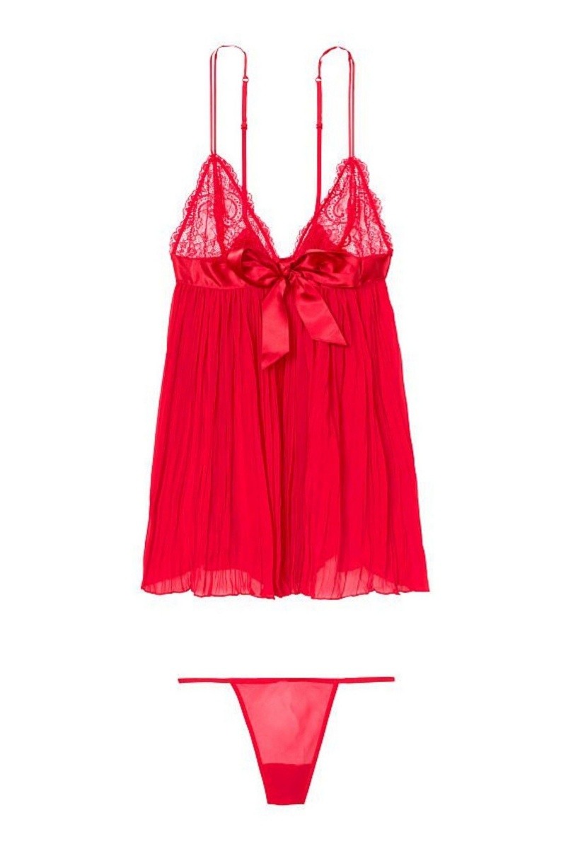 Lipstick Red Victoria's Secret Sheer Pleated Babydoll | WQJ-243716