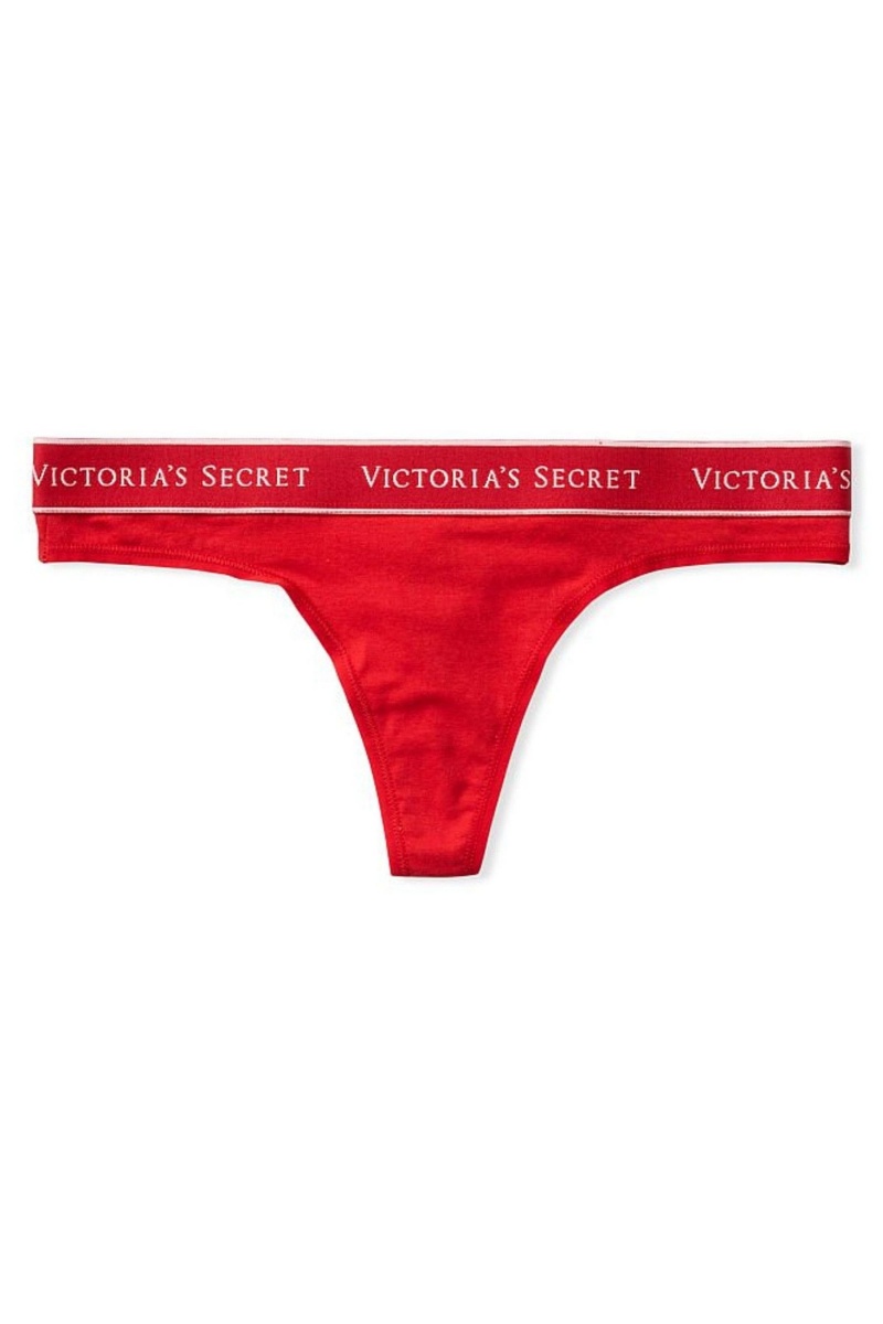 Lipstick Red Victoria's Secret Stretch Cotton Cotton Logo Thong Knickers | AVU-093572