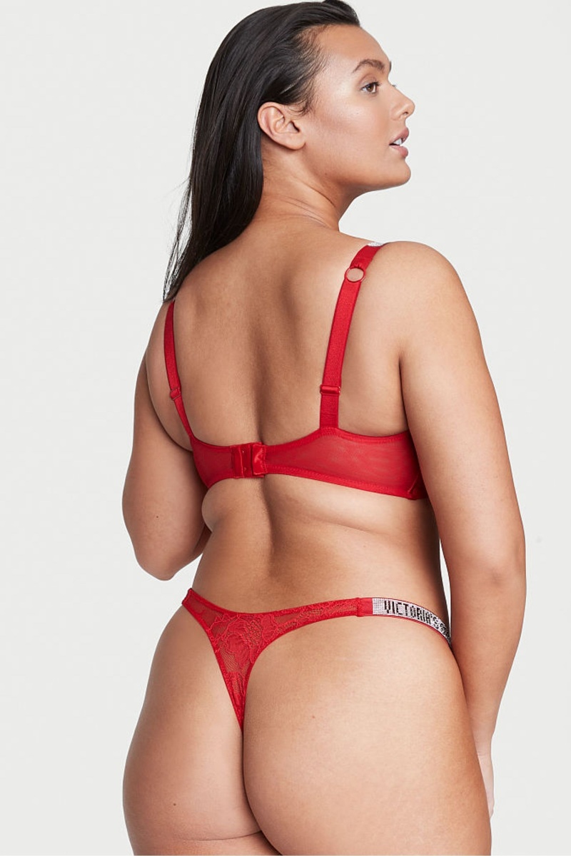 Lipstick Red Victoria's Secret Very Sexy Lace Shine Strap Thong Knickers | MWT-204159