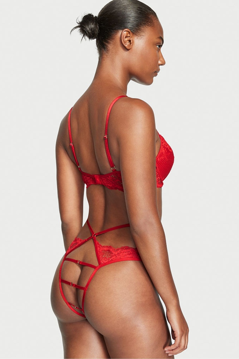 Lipstick Red Victoria's Secret Very Sexy Lace Thong Knickers | ABP-540963