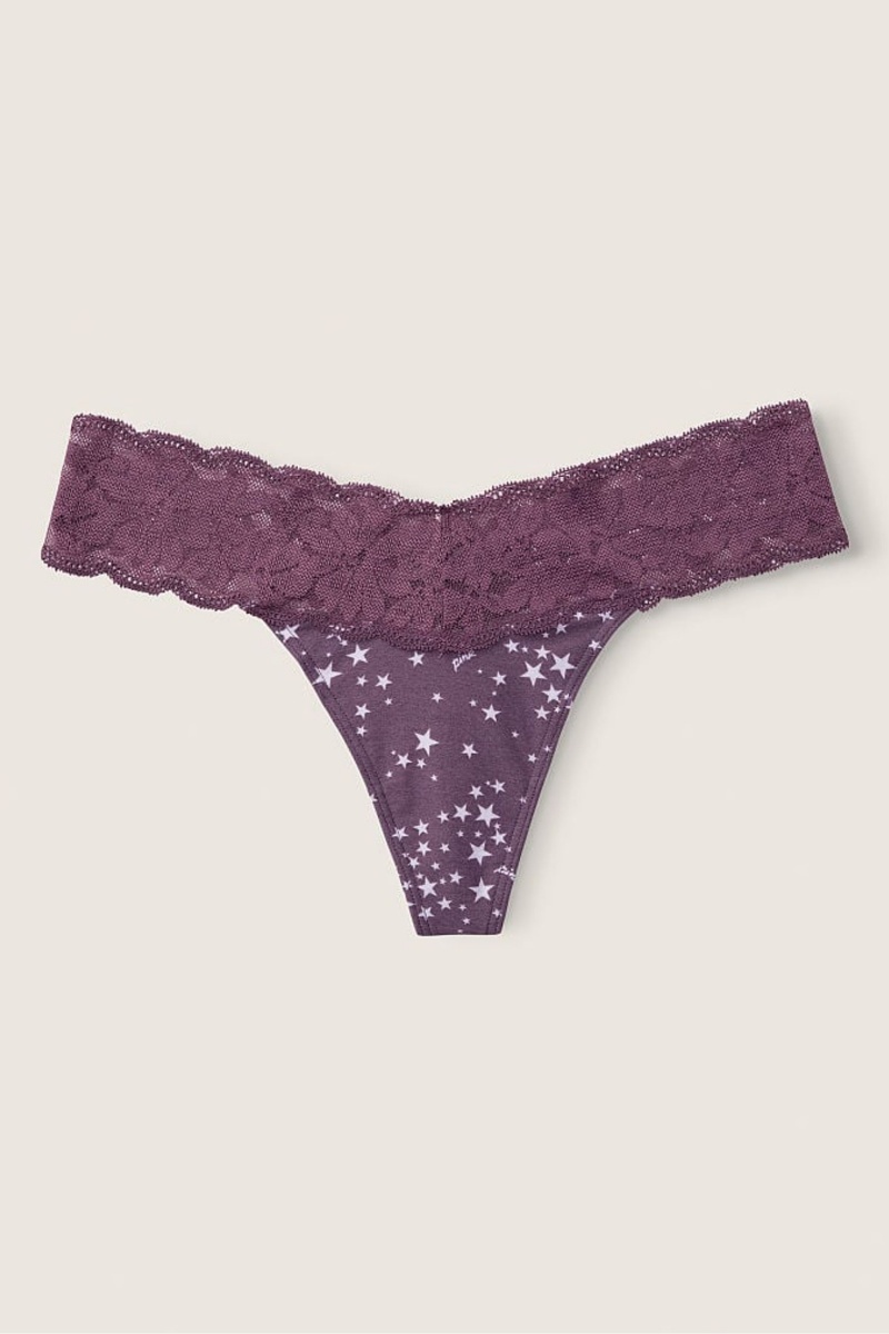 Mauve Quartz Stars Victoria\'s Secret No-Show Everyday Lace Trim Thong Knickers | QTX-624083