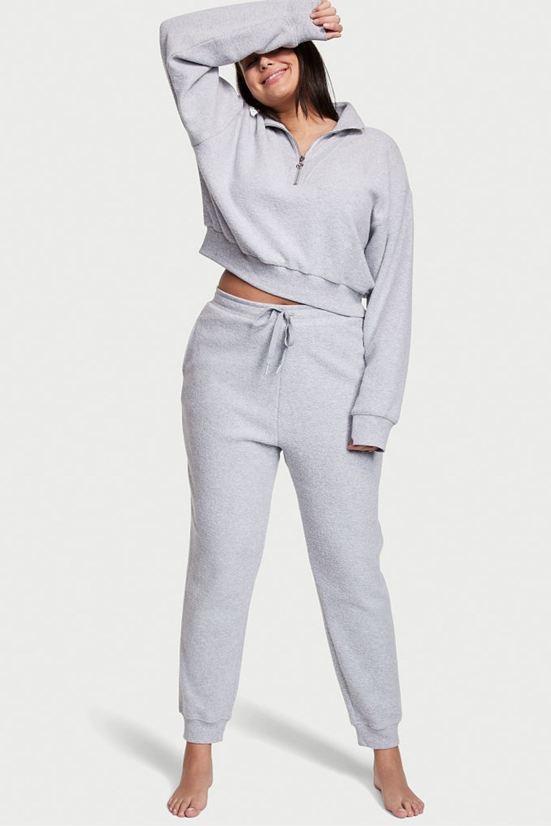 Medum Heather Grey Victoria's Secret Half Zip High Neck Lounge Sweatshirt | FIE-254819