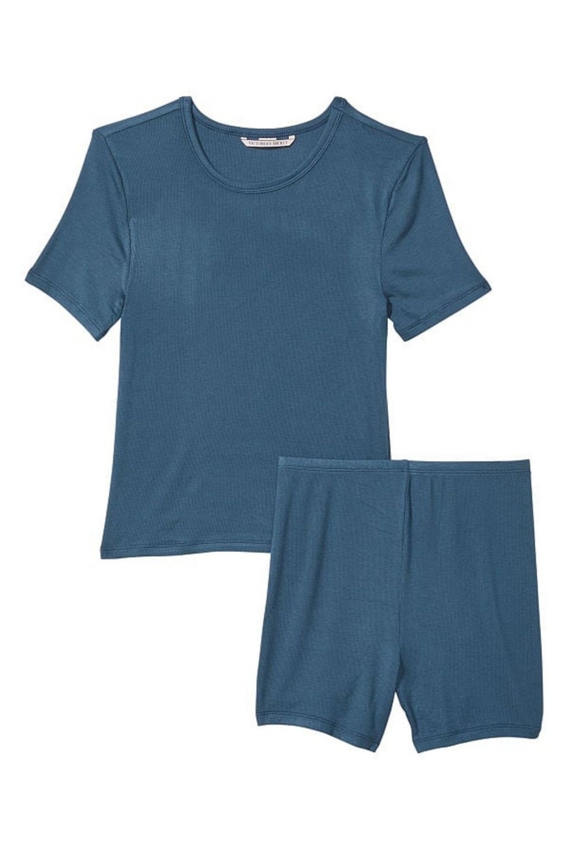 Midnight Sea Blue Victoria's Secret Modal Short Ribbed Pyjamas | KJQ-865021