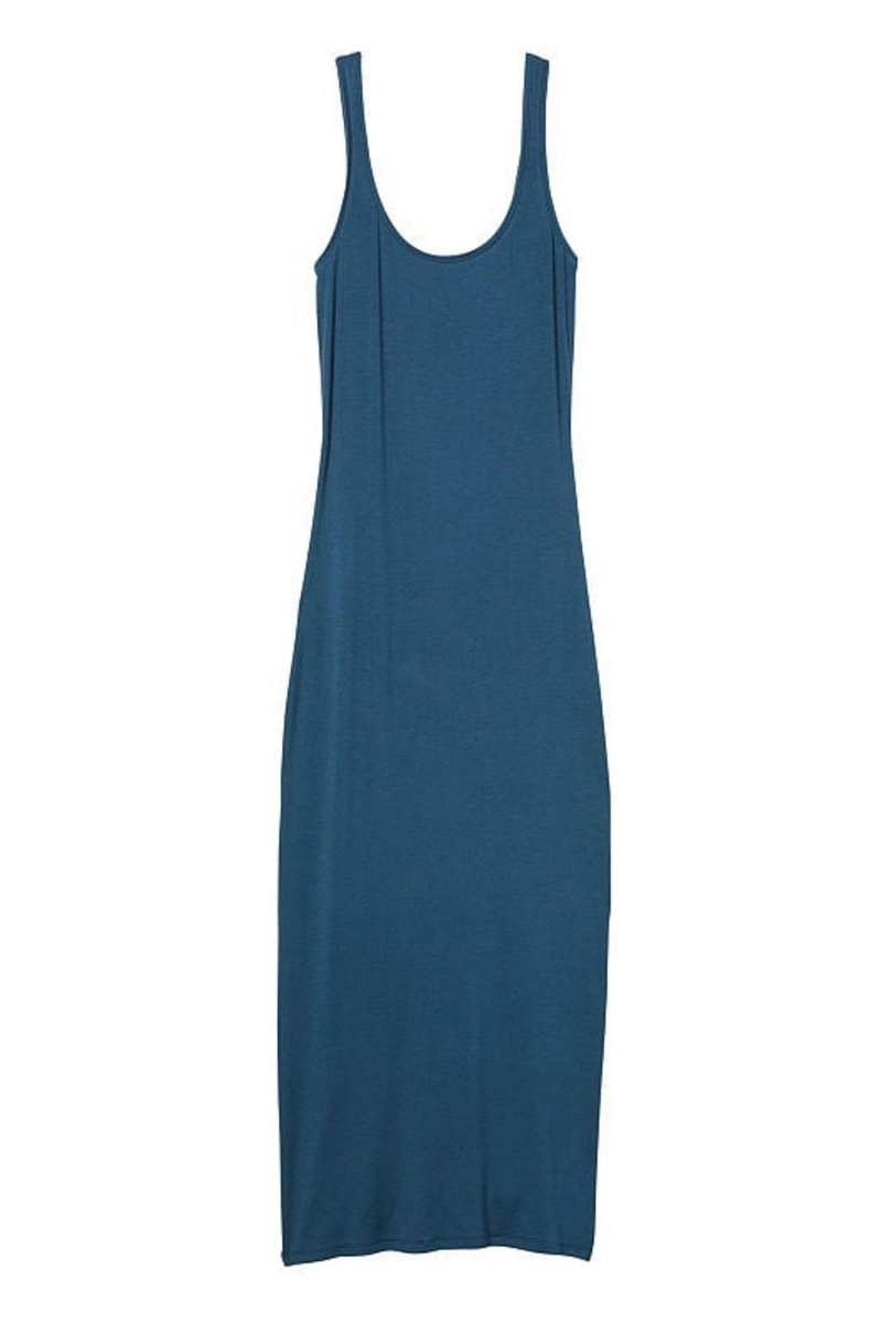 Midnight Sea Blue Victoria's Secret Modal Ribbed Long Slip Dress | TQB-182406