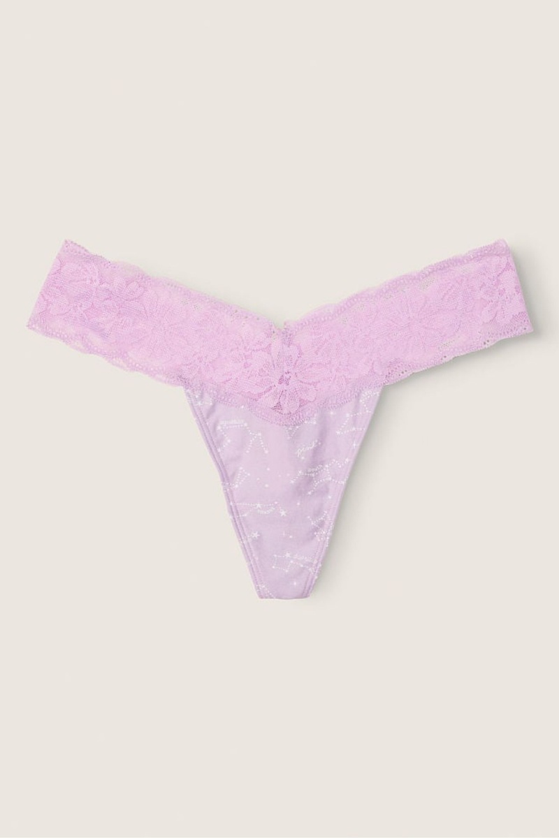 Misty Lilac Constellation Purple Victoria\'s Secret Lace Trim Thong Knickers | FDO-269341