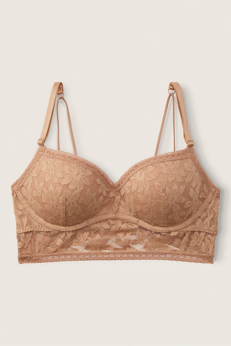 Mocha Latte Nude Victoria's Secret Lace Wired Push Up Bralette | OXK-249716