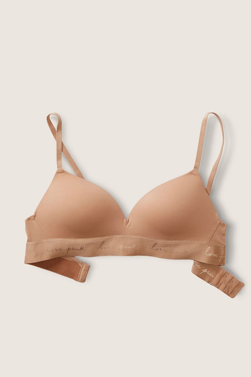 Mocha Latte Nude Victoria's Secret Wear Everywhere Smooth Non Wired Push Up T-Shirt Bra | VMZ-924158