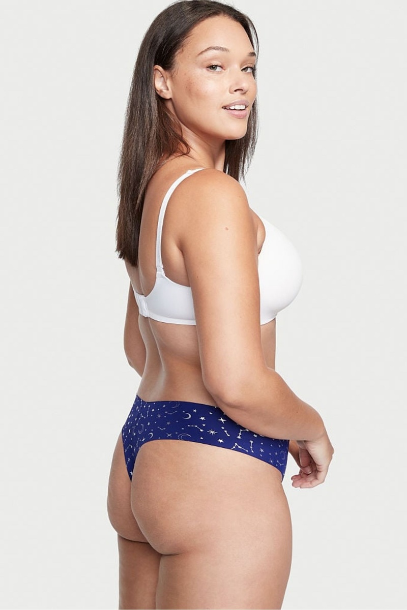 Night Ocean Blue Victoria's Secret Sexy Illusions by Victorias Secret No Show Shimmer Thong Knickers | RIK-923167