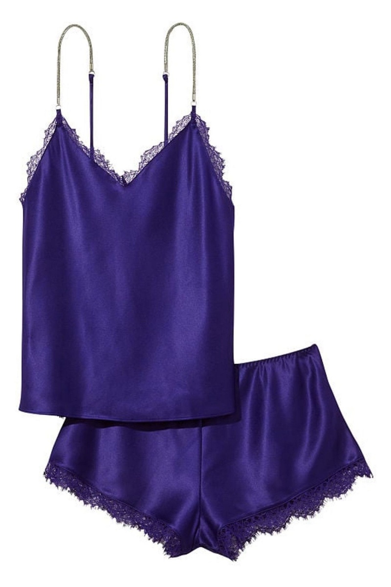 Night Ocean Victoria's Secret Satin Lace Back Cami Set | LRM-713469