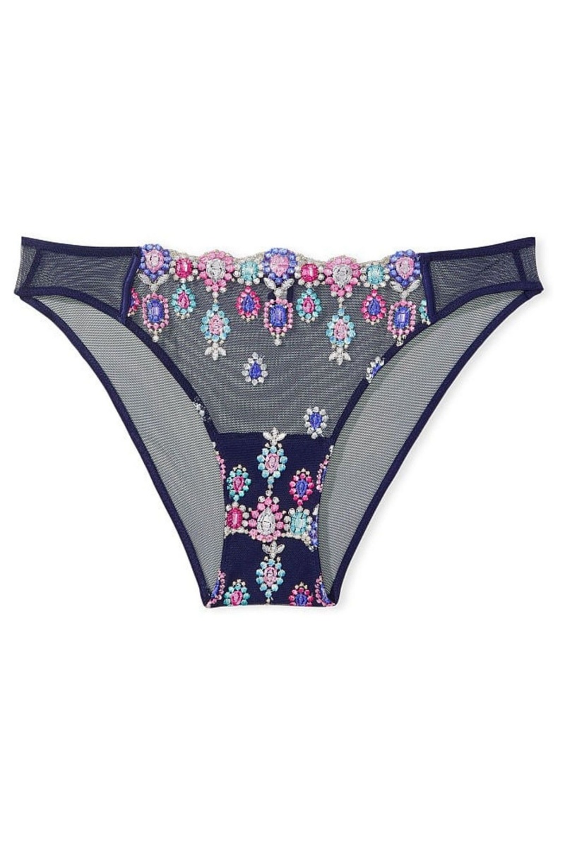 Noir Navy Blue Victoria's Secret Dream Angels Bejeweled Embroidery Cheekini Knickers | VTX-185634