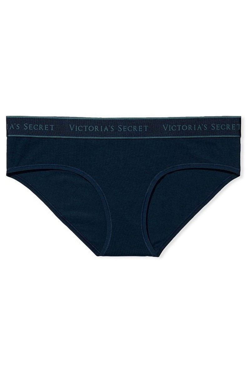 Noir Navy Blue Victoria's Secret Stretch Cotton Stretch Cotton Logo Waist Hipster Knickers | ICX-760513