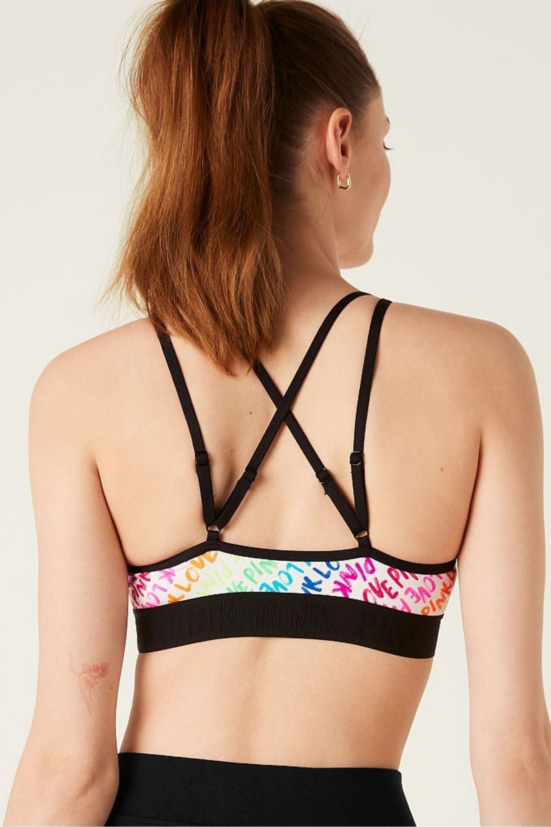 Optic White Rainbow Logo Victoria's Secret Ultimate Strappy Back Lightly Lined Bra | BFG-108623