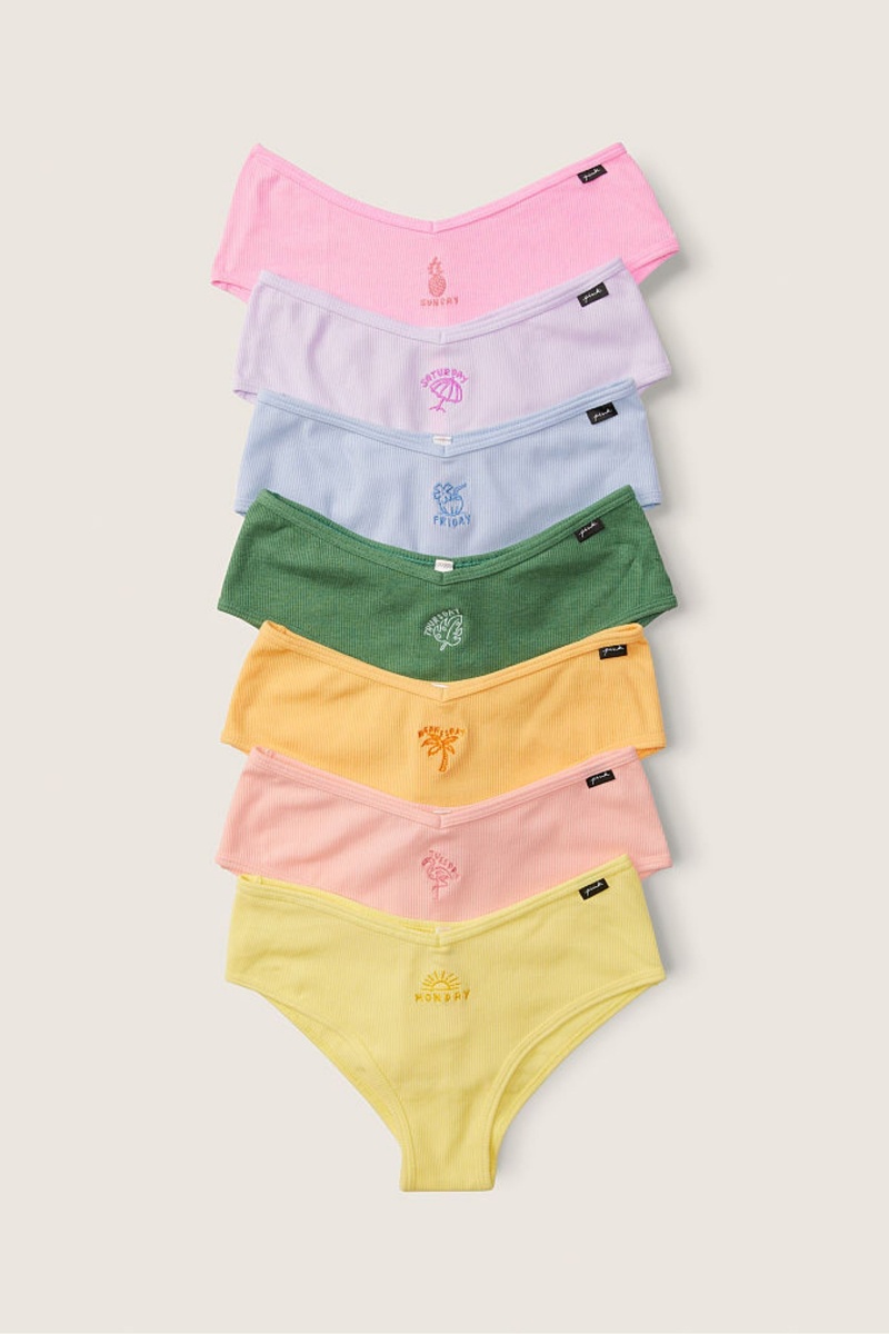 Pink/Blue/Green/Orange/Yellow Victoria\'s Secret Days of the Week Cotton Cheeky Knickers 7 Pack | HQS-804351