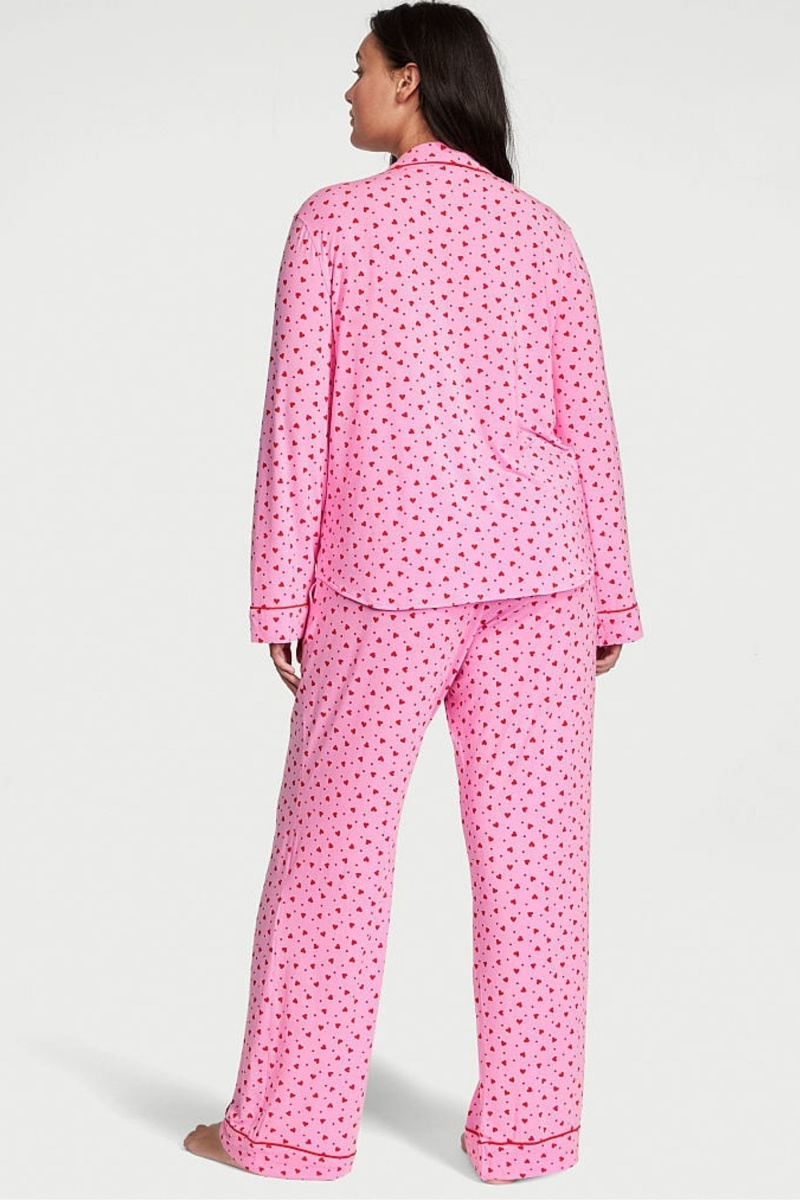 Pink Heart Dots Victoria's Secret Modal Long Pyjamas | XYU-901345