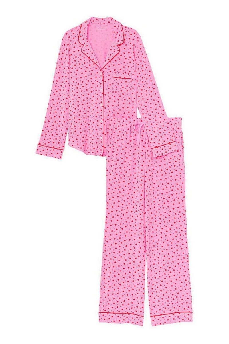 Pink Heart Dots Victoria's Secret Modal Long Pyjamas | XYU-901345