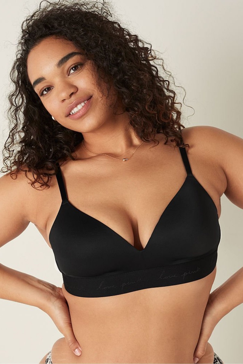 Pure Black Rainbow Diamante Victoria's Secret Wear Everywhere Smooth Lightly Lined Non Wired TShirt Bra | PVF-178463