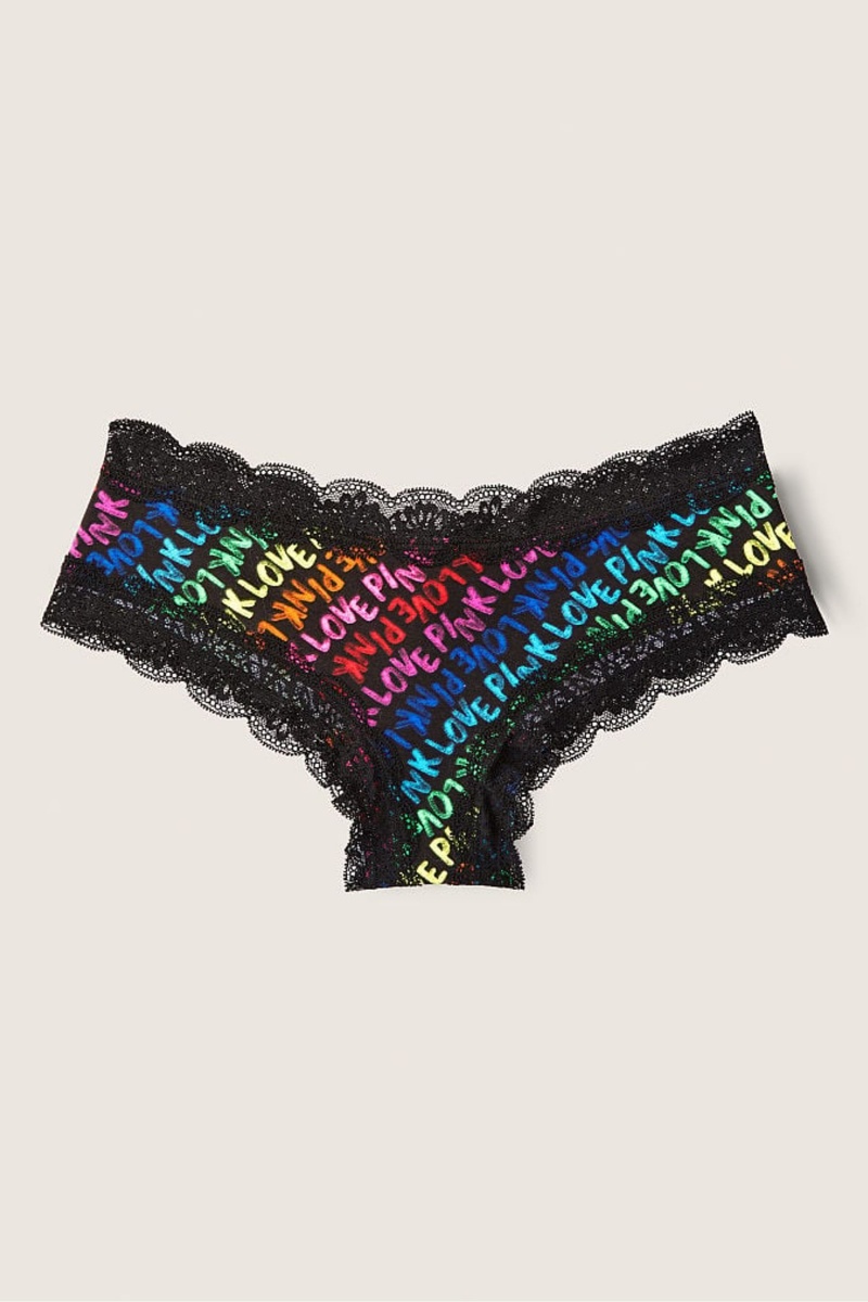 Pure Black Rainbow Logo Victoria\'s Secret The Lacie Lace Trim Cheeky Knickers | SVK-874903