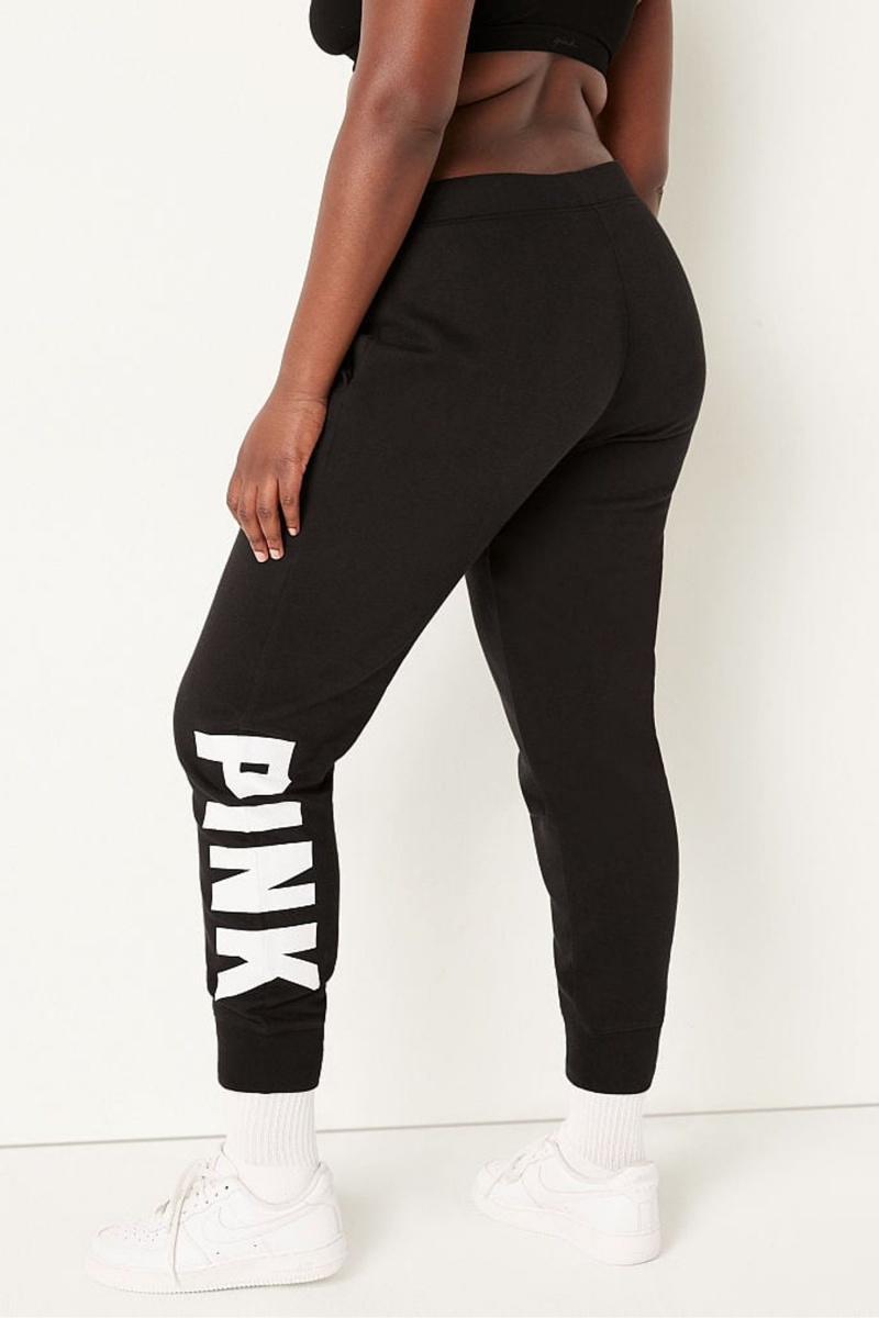 Pure Black Sans Logo Victoria's Secret Fleece Lounge Jogger | SNH-163794