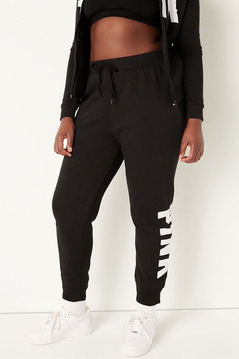 Pure Black Sans Logo Victoria\'s Secret Fleece Lounge Jogger | SNH-163794