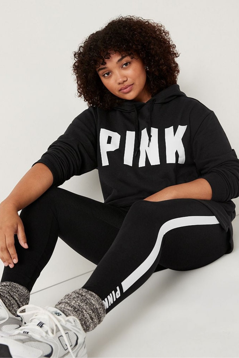 Pure Black Sans Logo Victoria's Secret Fleece Campus Hoodie | XOR-728041