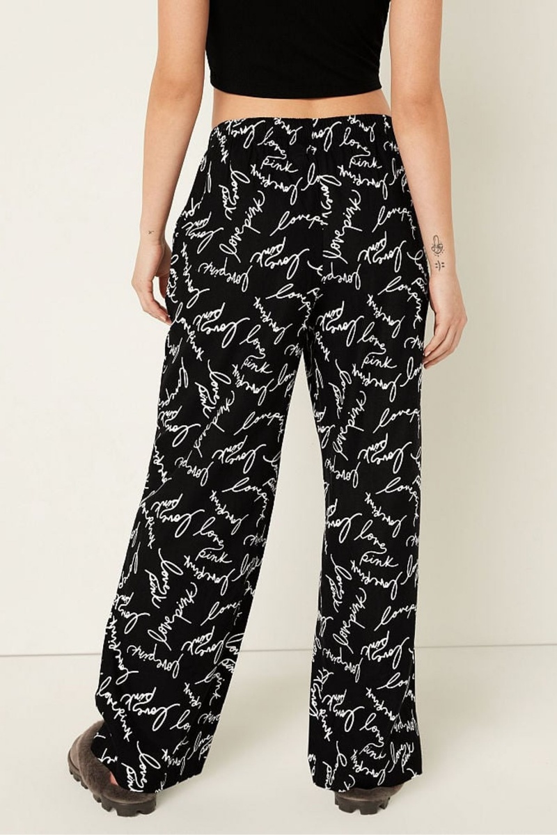 Pure Black Script Logo Victoria's Secret Flannel Pyjama Bottoms | TZU-456109