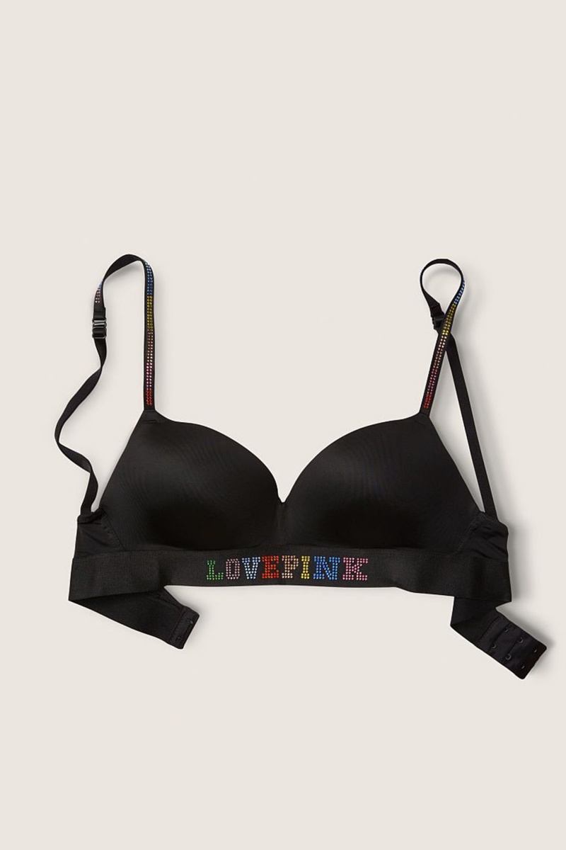 Pure Black Shine Victoria's Secret Wear Everywhere Smooth Shine Strap Non Wired Push Up T-Shirt Bra | SWL-941208