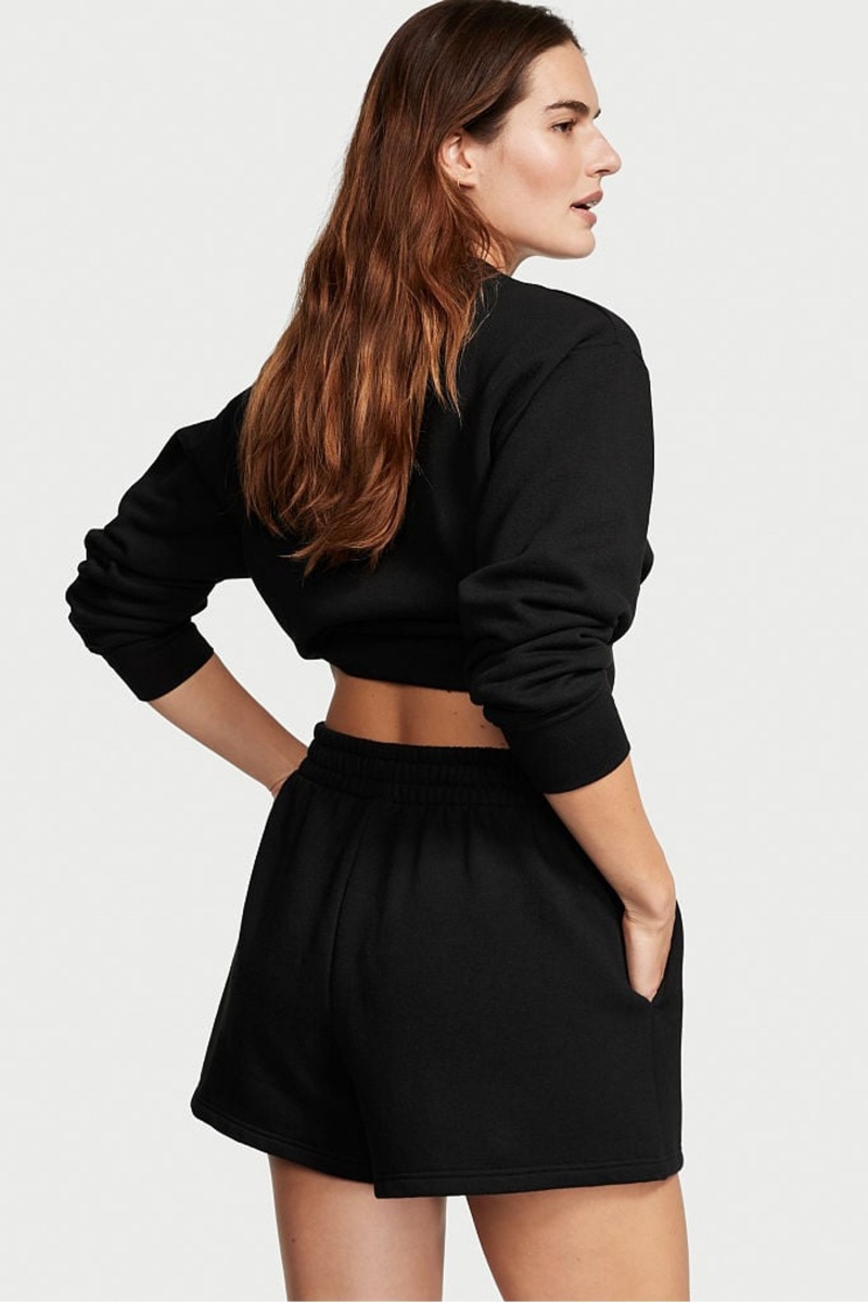 Pure Black Victoria's Secret Cotton Fleece Short | DEL-356742