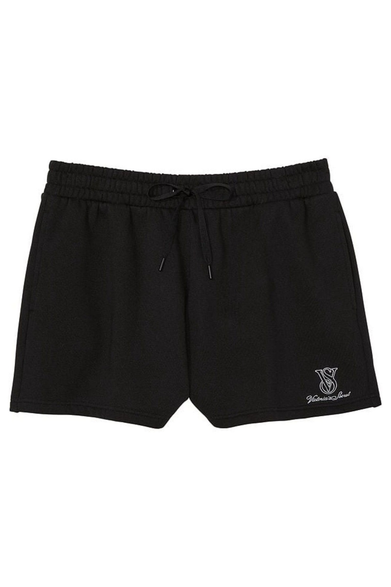 Pure Black Victoria's Secret Cotton Fleece Short | DEL-356742