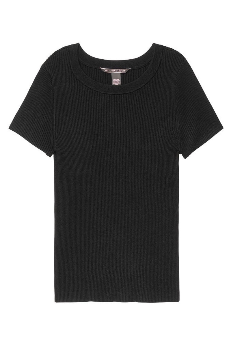 Pure Black Victoria's Secret Crewneck Sweater T-shirt | MNF-895174