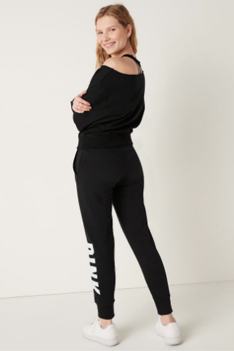 Pure Black Victoria's Secret Fleece Lounge Jogger | OIW-946132