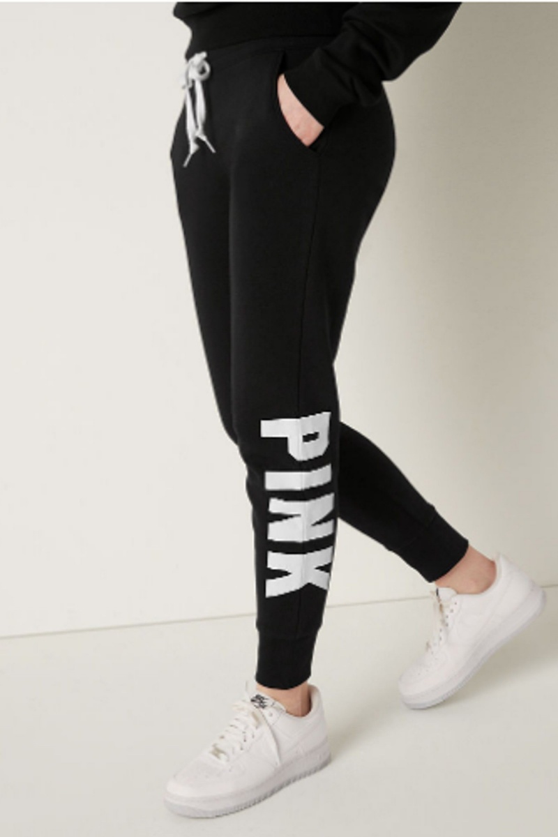 Pure Black Victoria's Secret Fleece Lounge Jogger | OIW-946132