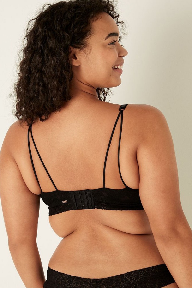 Pure Black Victoria's Secret Lace Wired Push Up Bralette | SOJ-731628