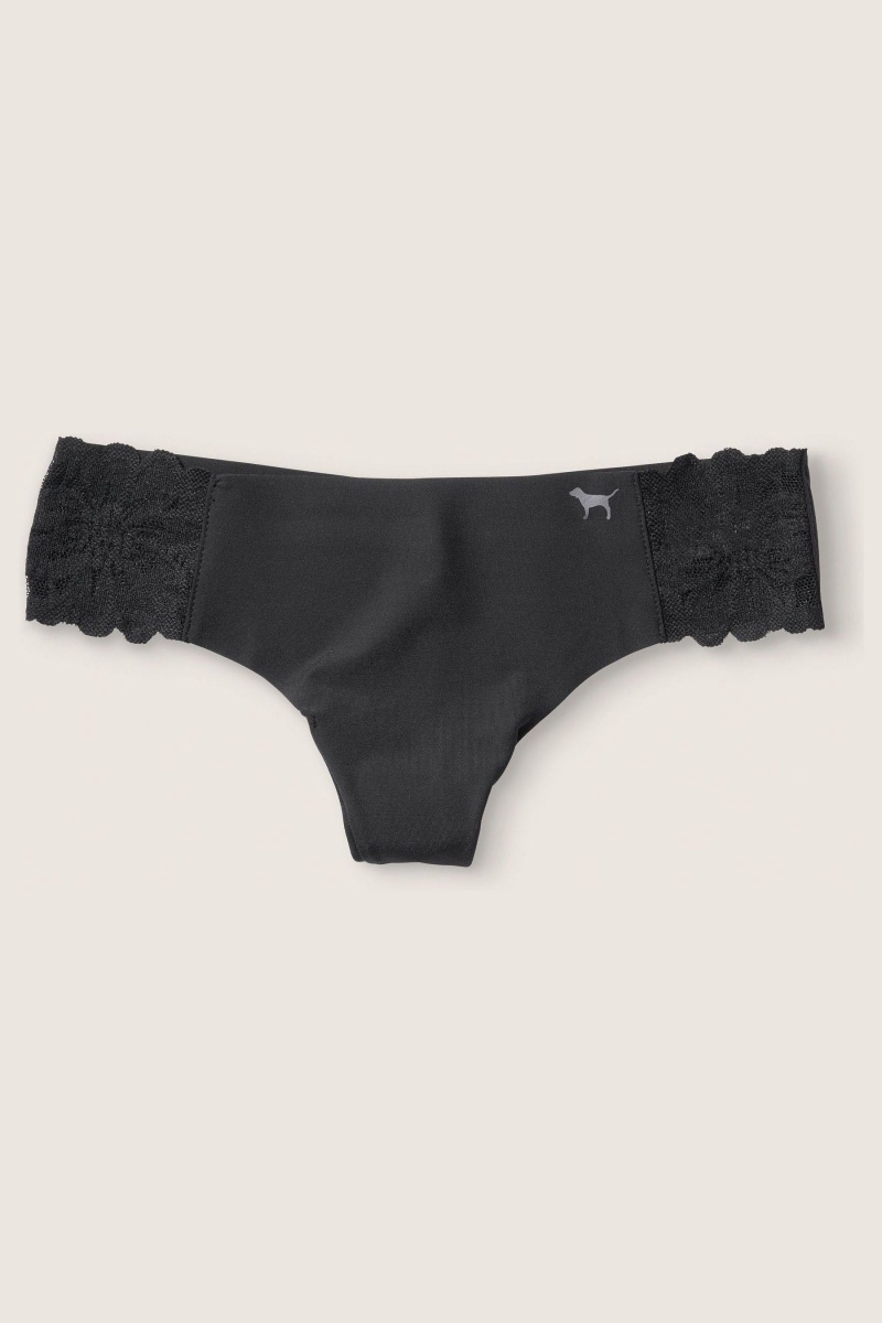 Pure Black Victoria\'s Secret No-Show No Show Thong Knickers | UWP-760529