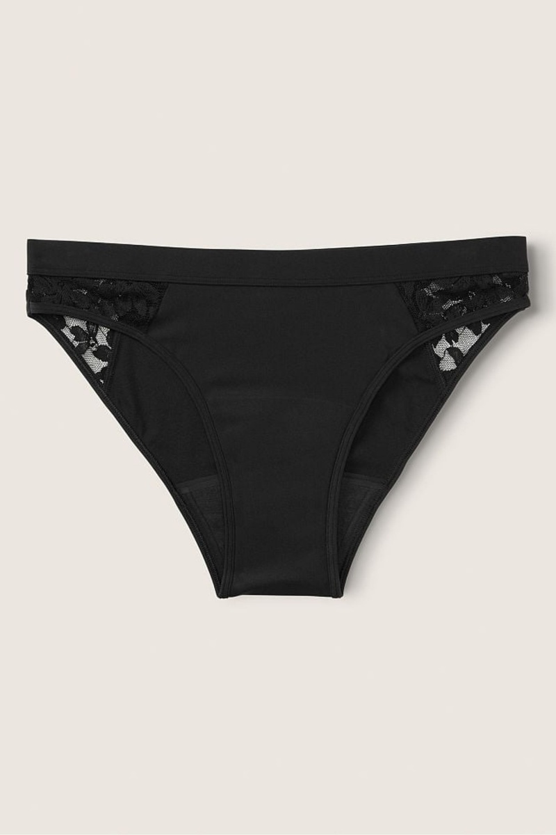 Pure Black Victoria\'s Secret Period Pants Lace Period Bikini Knicker | CBD-027865