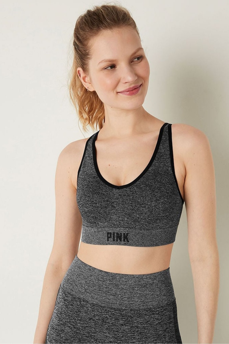 Pure Black Victoria\'s Secret Seamless Active Seamless Air Medium Impact Sports Bra | LPS-085269