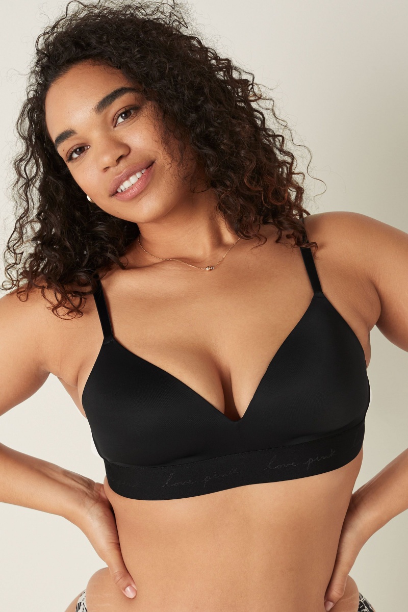 Pure Black Victoria\'s Secret Seamless Seamless Lightly Lined Low Impact Racerback Sports Bra | IJF-687935