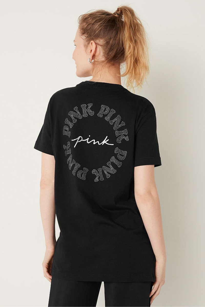 Pure Black Victoria's Secret Short Sleeve T-Shirt | BIR-873425