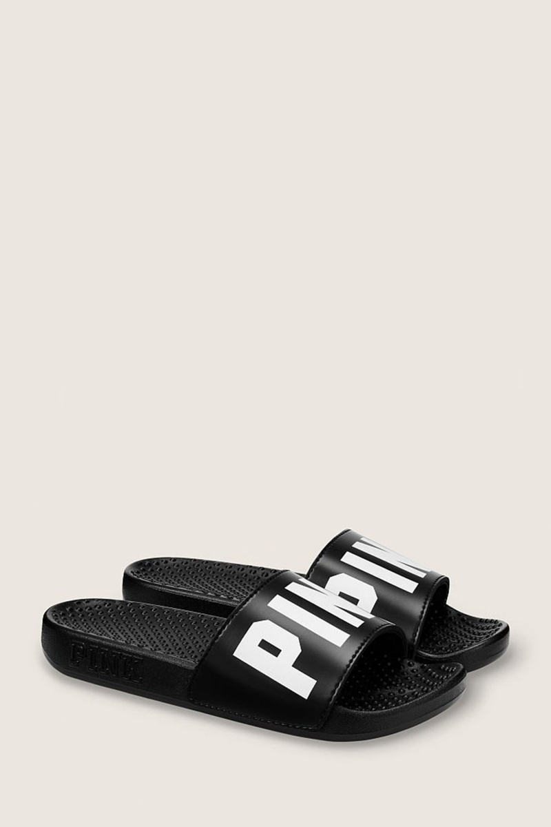 Pure Black Victoria\'s Secret Sliders | XLT-659147