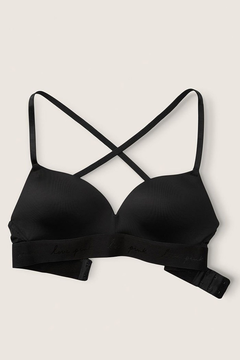 Pure Black Victoria's Secret Wear Everywhere Smooth Non Wired Push Up T-Shirt Bra | YUE-418273