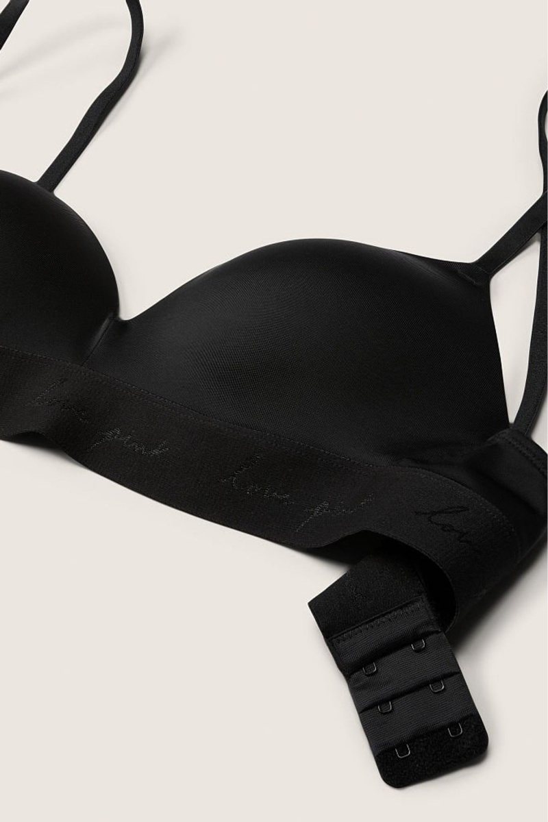 Pure Black Victoria's Secret Wear Everywhere Smooth Non Wired Push Up T-Shirt Bra | YUE-418273