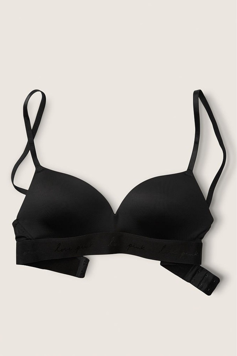 Pure Black Victoria\'s Secret Wear Everywhere Smooth Non Wired Push Up T-Shirt Bra | YUE-418273