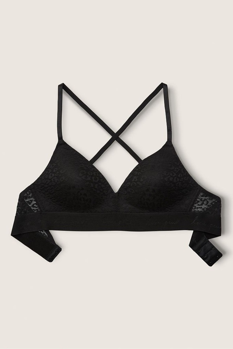 Pure Black Victoria's Secret Wear Everywhere Lace Lightly Lined Non Wired T-Shirt Bra | TYI-465917