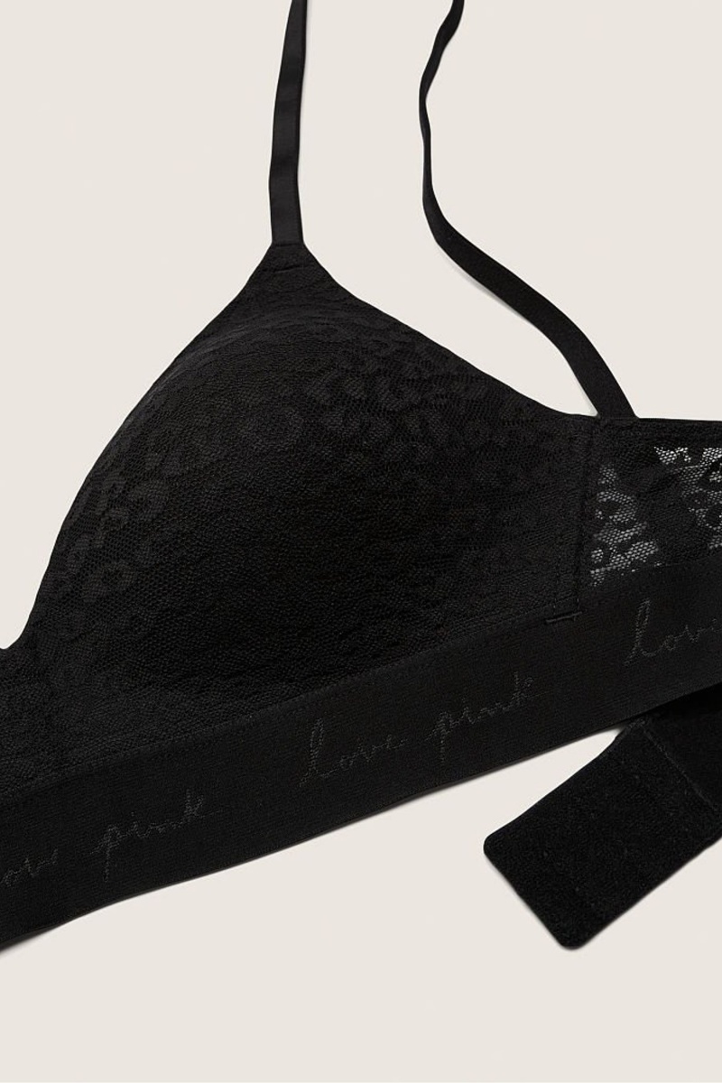 Pure Black Victoria's Secret Wear Everywhere Lace Lightly Lined Non Wired T-Shirt Bra | TYI-465917