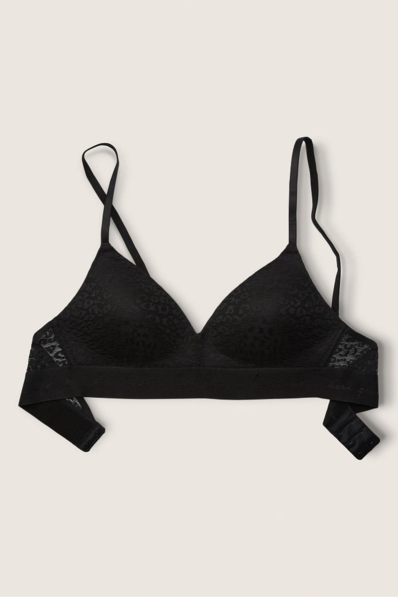 Pure Black Victoria\'s Secret Wear Everywhere Lace Lightly Lined Non Wired T-Shirt Bra | TYI-465917