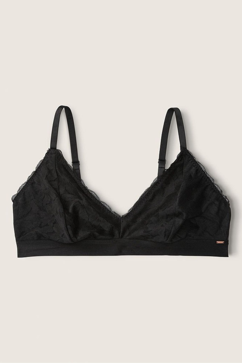 Pure Black Victoria's Secret Wear Everywhere Lace Unlined Triangle Bralette | ZYS-207683